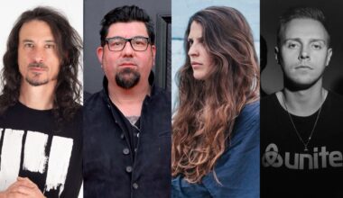 Joe Duplantier, Chino Moreno, Oathbreaker and Sam Carter posing in various photos