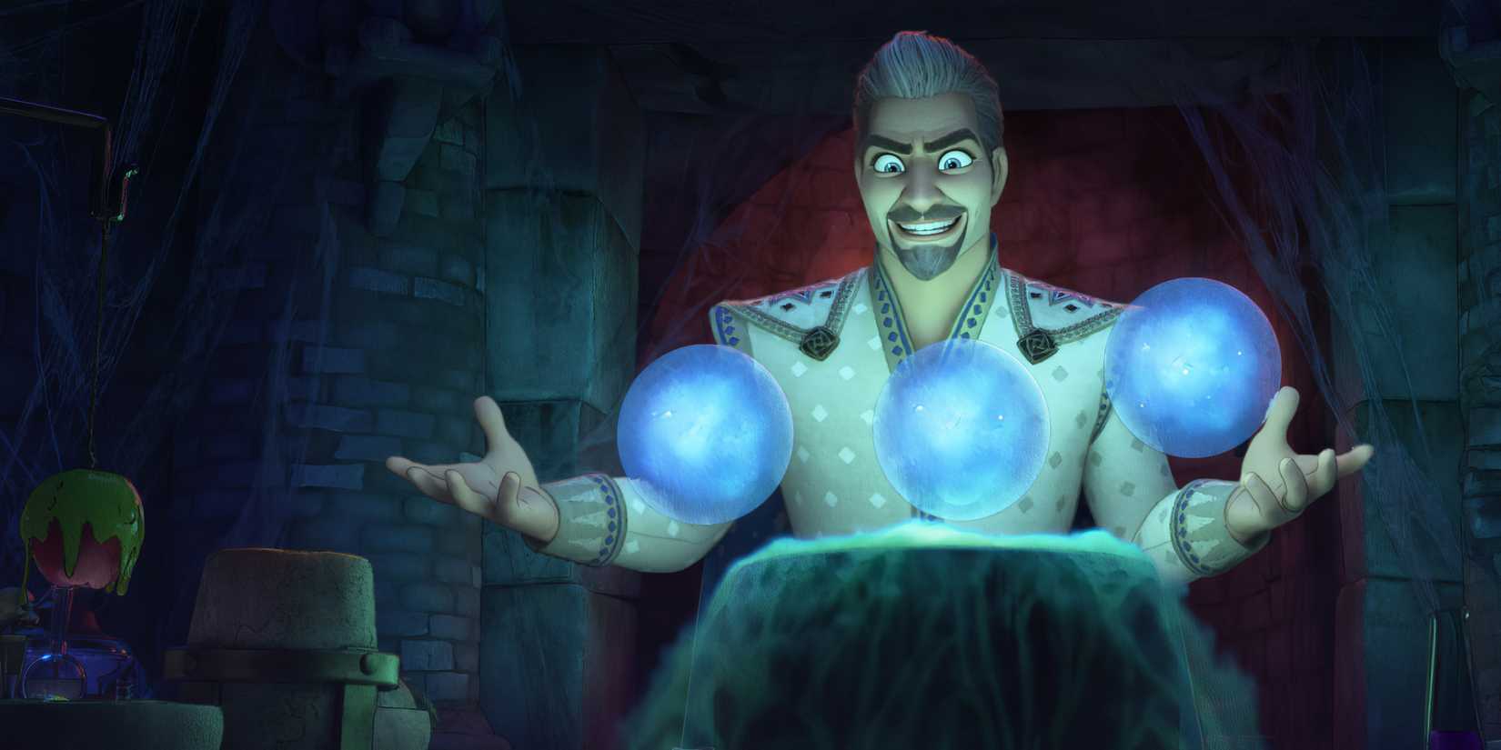 Magnifico (Chris Pine) working magic with three floating orbs in 'Wish'