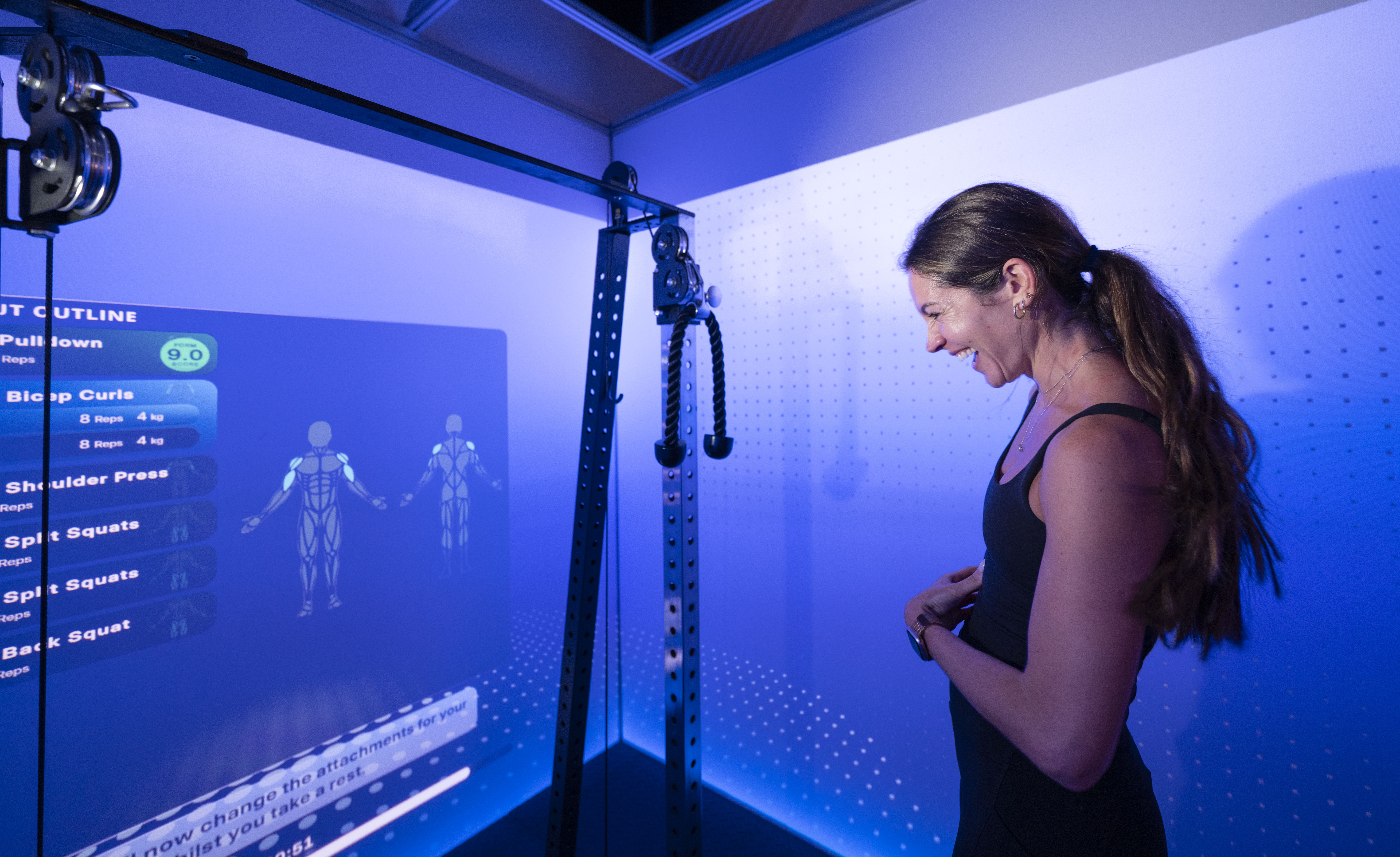 Journalist Lucy Gornall tests out CoachCube, an AI-powered personal training cube.