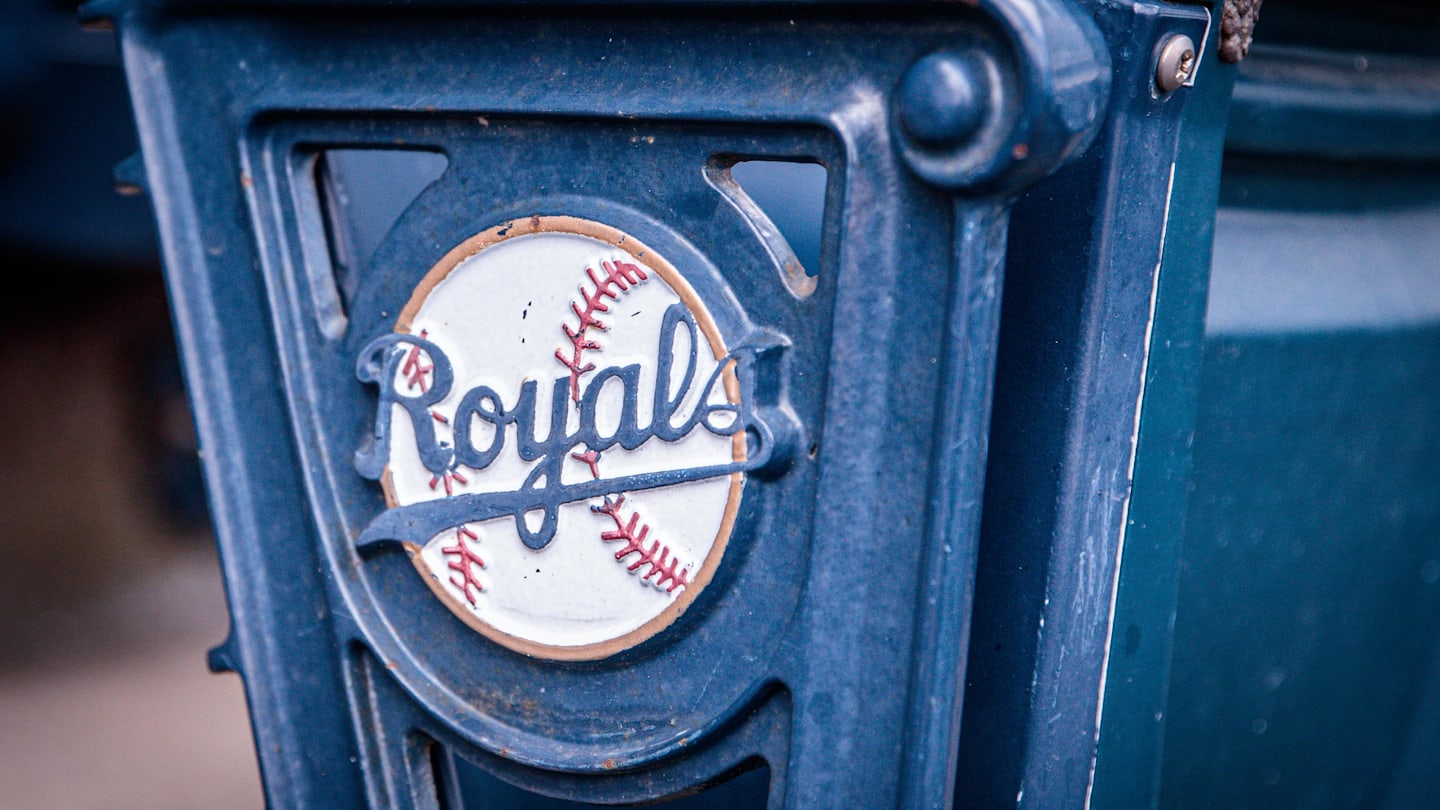 Apr 16, 2023; Kansas City, Missouri, USA; Logo on stadium seats prior to the game between the Kansas City Royals and the Atlanta Braves at Kauffman Stadium. Mandatory Credit: William Purnell-Imagn Images