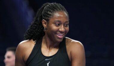 Aug 31, 2025; San Francisco, California, USA; Indiana Fever forward Aliyah Boston (7) before the game against the Golden State Valkyries at Chase Center. Mandatory Credit: Darren Yamashita-Imagn Images