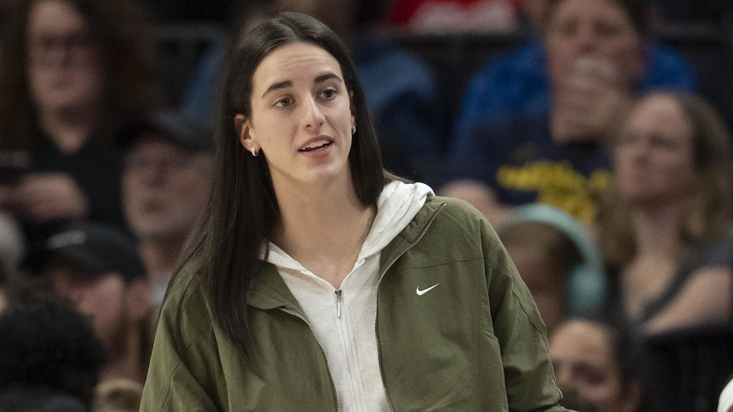 Aug 24, 2025; Minneapolis, Minnesota, USA; Indiana Fever guard Caitlin Clark (22) looks on from the bench against the Minnesota Lynx in the second half at Target Center. Mandatory Credit: Jesse Johnson-Imagn Images