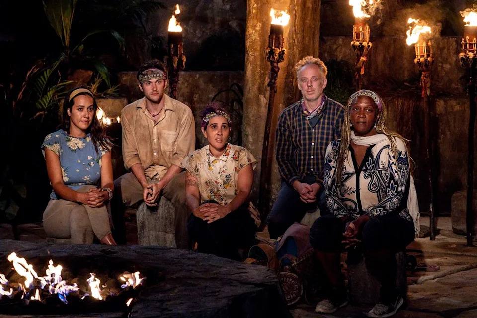 Angelina Keeley (far left) and Natalie Cole (far right) on Survivor Robert Voets/CBS/Getty