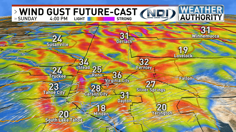Wind are expected to gust Sunday upwards of 25 mph in Reno{p}{/p}