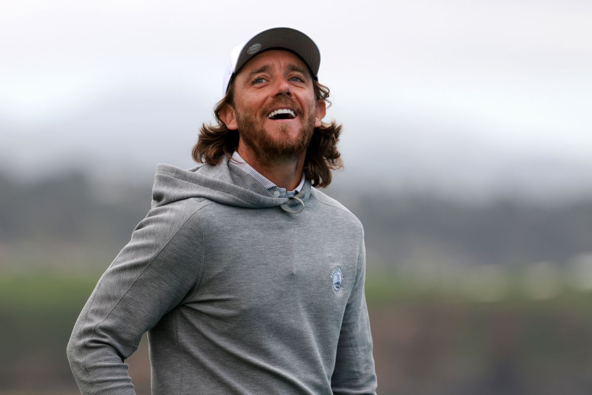 Tommy Fleetwood of England reacts on the 18th hole during the second round of the AT&T Pebble Beach Pro-Am 2026 at Pebble Beach Golf Links on February 13, 2026 in Pebble Beach, California.