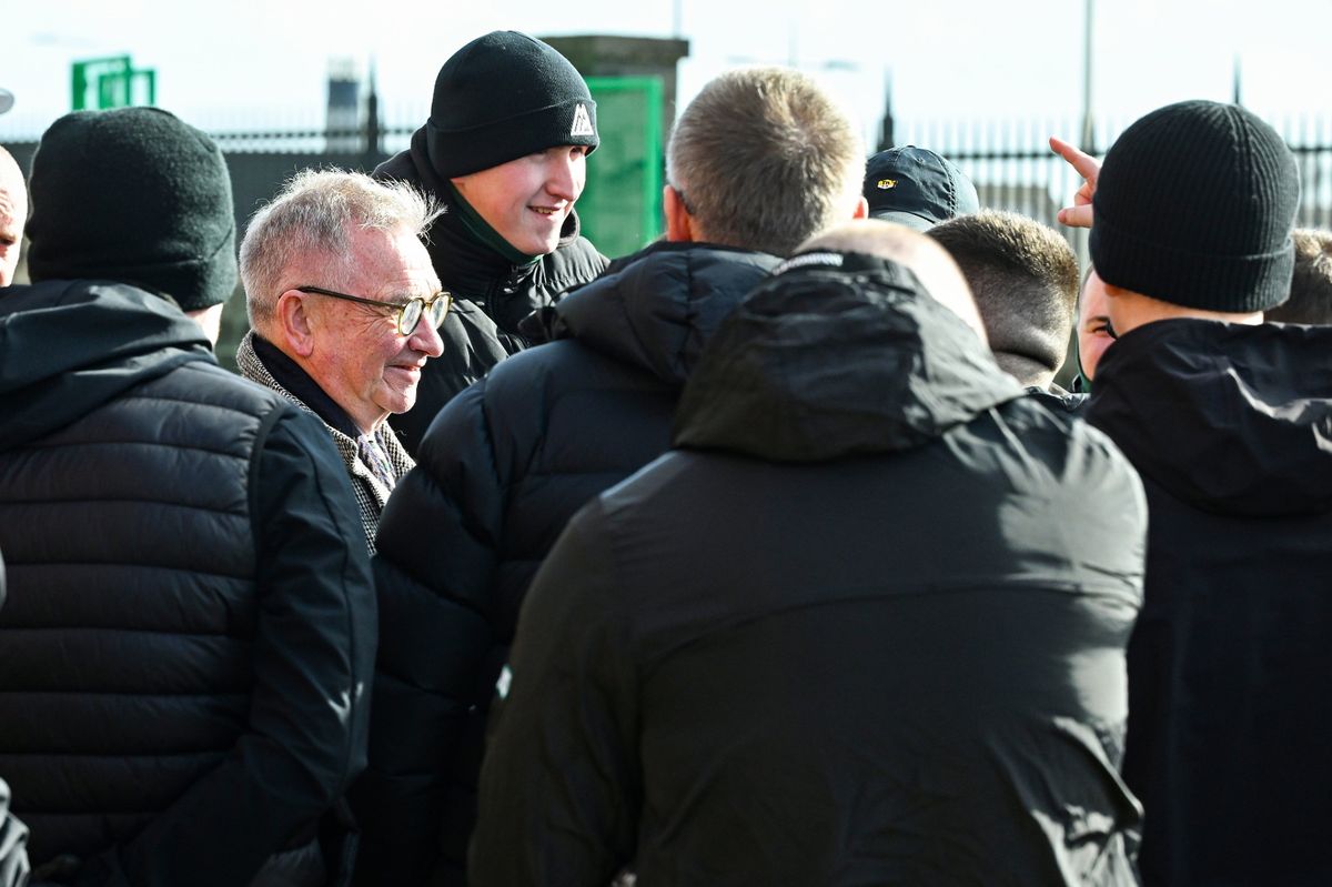 Celtic chairman Brian Wilson meets fans outside Easter Road
