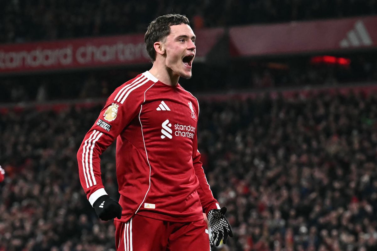 Liverpool's German midfielder #07 Florian Wirtz celebrates after scoring their third goal during the English Premier League football match between Liverpool and Newcastle United at Anfield in Liverpool, north west England on January 31, 2026. (Photo by Paul ELLIS/AFP via Getty Images) / RESTRICTED TO EDITORIAL USE. No use with unauthorized audio, video, data, fixture lists, club/league logos or 'live' services. Online in-match use limited to 120 images. An additional 40 images may be used in extra time. No video emulation. Social media in-match use limited to 120 images. An additional 40 images may be used in extra time. No use in betting publications, games or single club/league/player publications.
