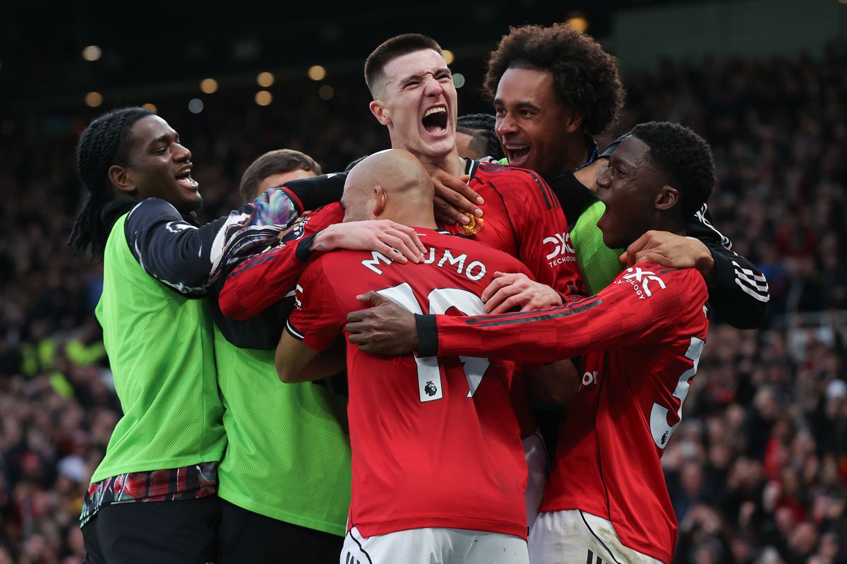 Benjamin Sesko celebrates scoring for Manchester United against Fulham
