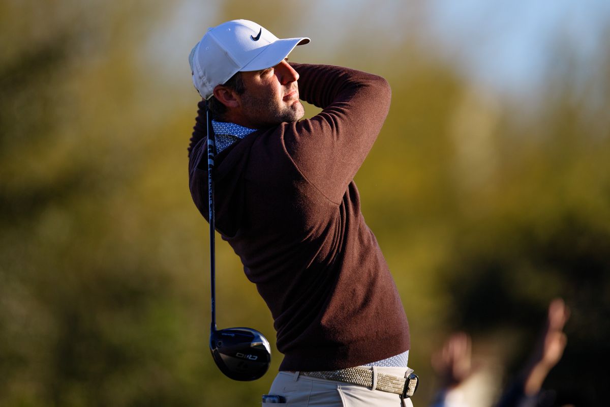 Scottie Scheffler of the  United States hits a tee shot on the second hole prior to the WM Phoenix Open 2026 at TPC Scottsdale on February 4, 2026 in Scottsdale, Arizona