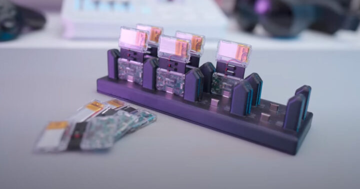 10 SlimeVR Butterfly Trackers Charging Dock. Production version will be injection molded, the color is not final