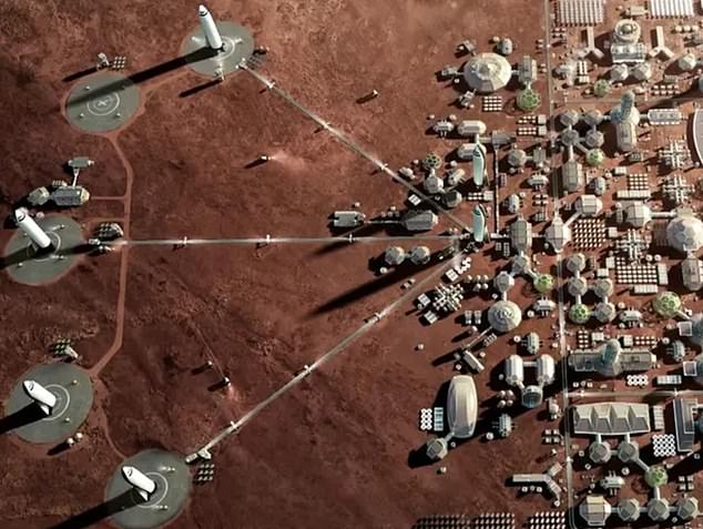 Rice University professor Scott Solomon said the idea of building a city on Mars assumes that humans could reproduce on the planet, which is not a given. A Mars colony proposal by Musk's company, SpaceX, is pictured