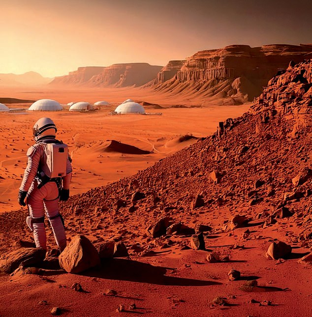 Solomon said the pace of cultural and evolutionary distinction on Mars would depend on how easy it is to travel between there and Earth. A rendering of a Martian astronaut and base are pictured