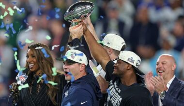 Seahawks stars begin wild celebrations after their Super Bowl win as devastated Patriots players flee the field