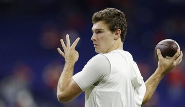 Fernando Mendoza is pictured warming up before winning the Big Ten Championship with IU
