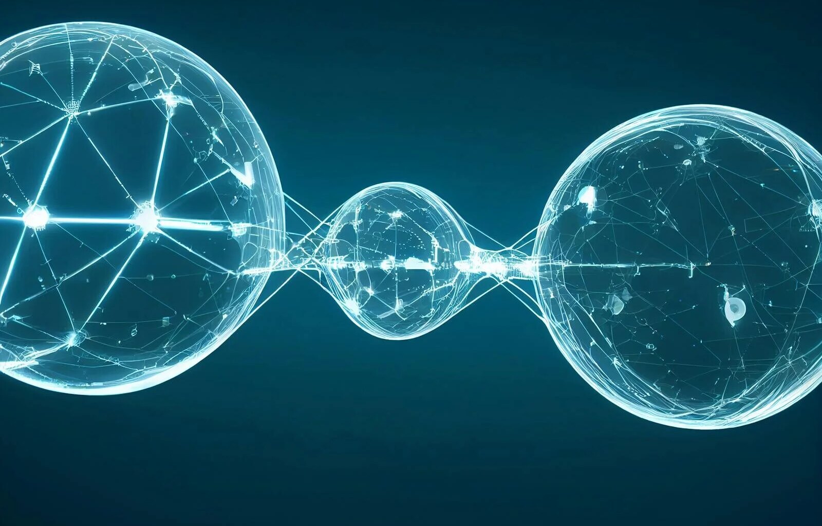 Modern digital spheres interconnected by glowing lines, showcasing a futuristic network concept.