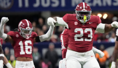James Smith celebrating a tackle vs. Georgia in the 2025 SEC Championship Game