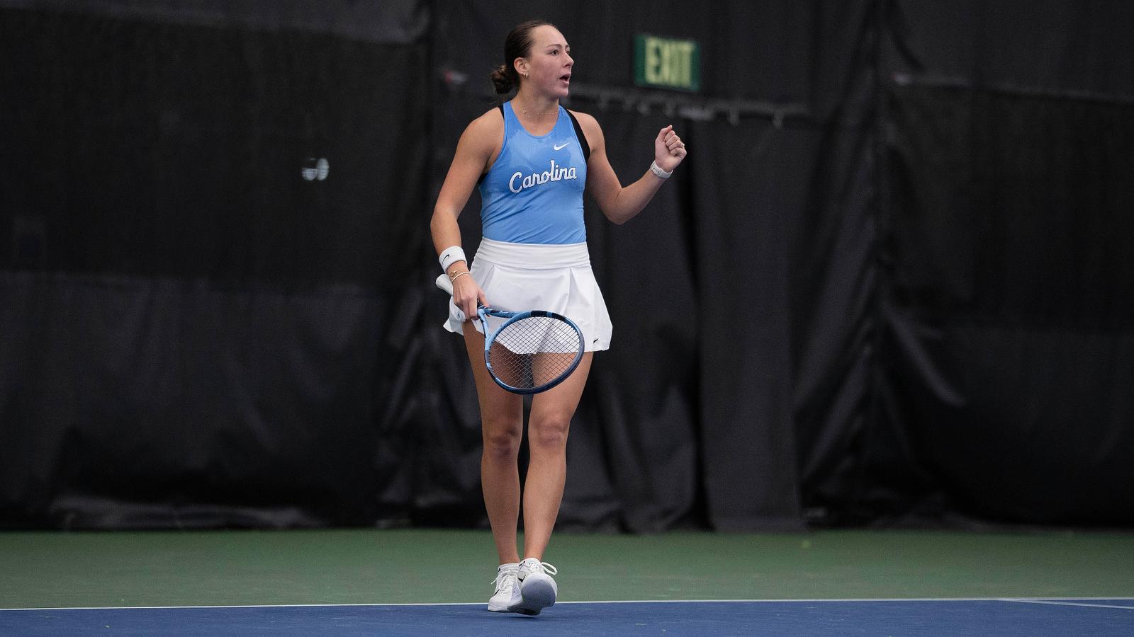 Anna Frey, Susanna Maltby, Reese Brantmeier University of North Carolina Women’s Tennis v Georgia Chewning Tennis Center Chapel Hill, NC Sunday, February 1, 2026