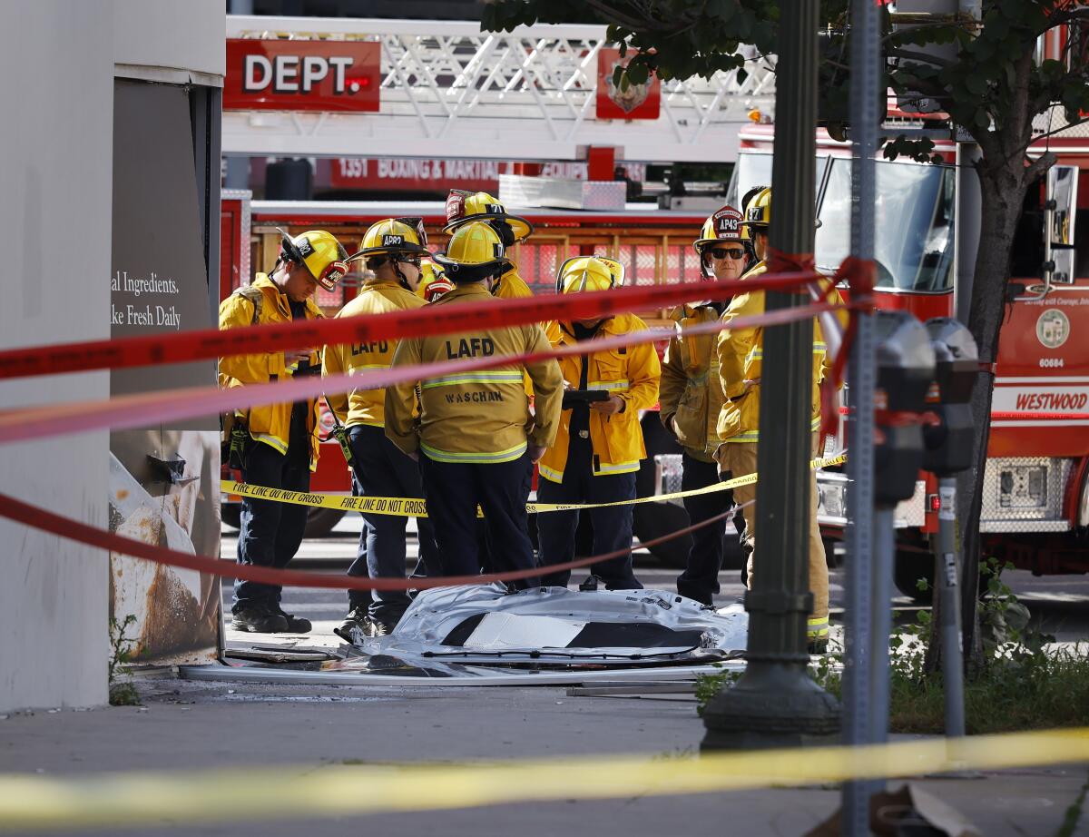 LAFD on scene where a vehicle slammed into a supermarket in Westwood.