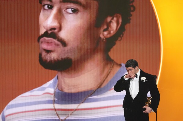 Bad Bunny accepts the award for album of the year for "Debí Tirar Más Fotos" during the 68th annual Grammy Awards in Los Angeles, Feb. 1, 2026. (AP Photo/Chris Pizzello, File)
