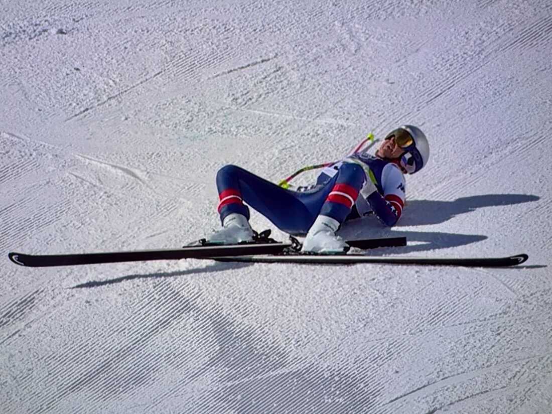 Lindsey Vonn of Team United States crashes during the Women's Downhill Saturday at the Winter Olympics in Cortina d'Ampezzo, Italy.