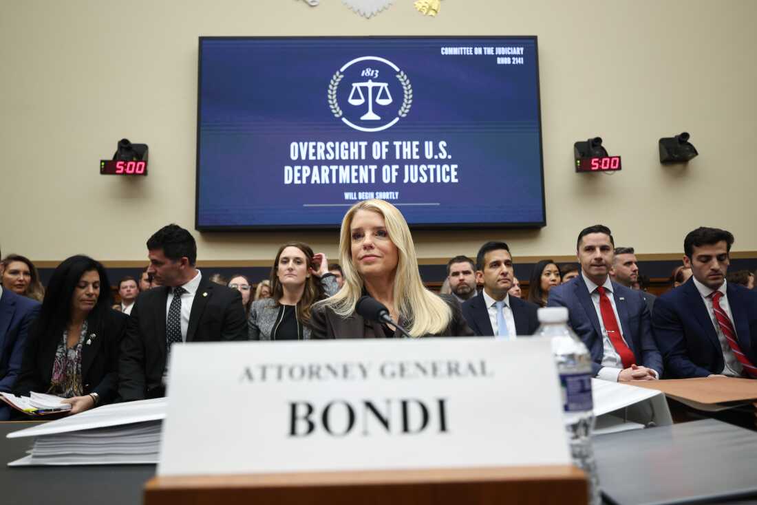 Attorney General Pam Bondi takes her seat before testifying before the House Judiciary Committee on Feb. 11. 