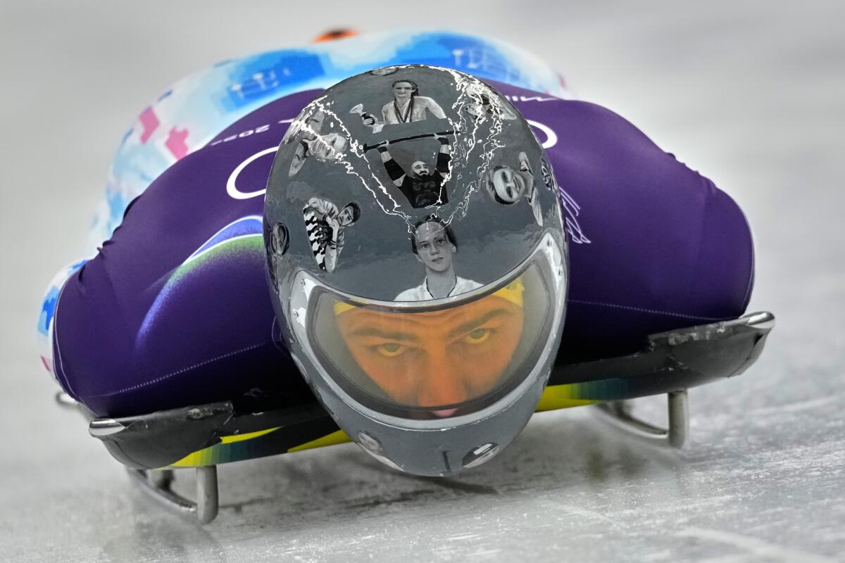 Ukraine's Vladyslav Heraskevych takes part in a skeleton training run on Monday.