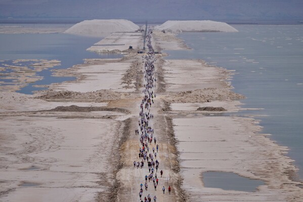 Runners compete in the annual Dead Sea Marathon in Israel, Feb. 6, 2026. (AP Photo/Ohad Zwigenberg, File)