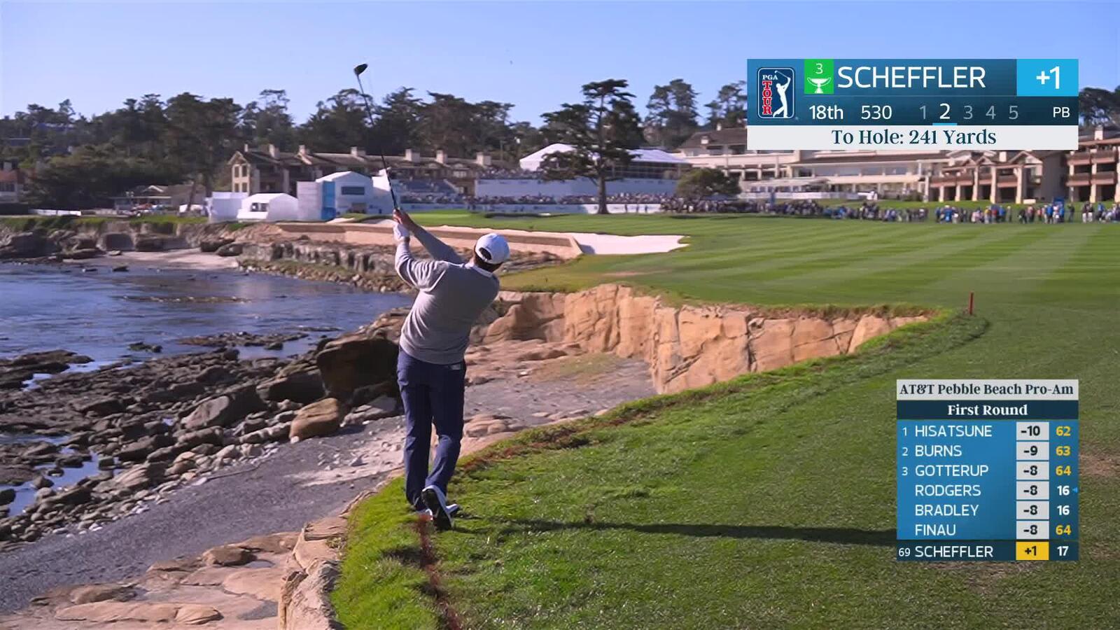 Scottie Scheffler makes birdie on No. 18 at AT&T Pebble Beach