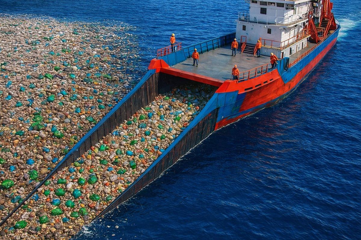 Giant ships are removing plastic from rivers using sorting and carbon solutions, in a real technological race to contain environmental collapse.