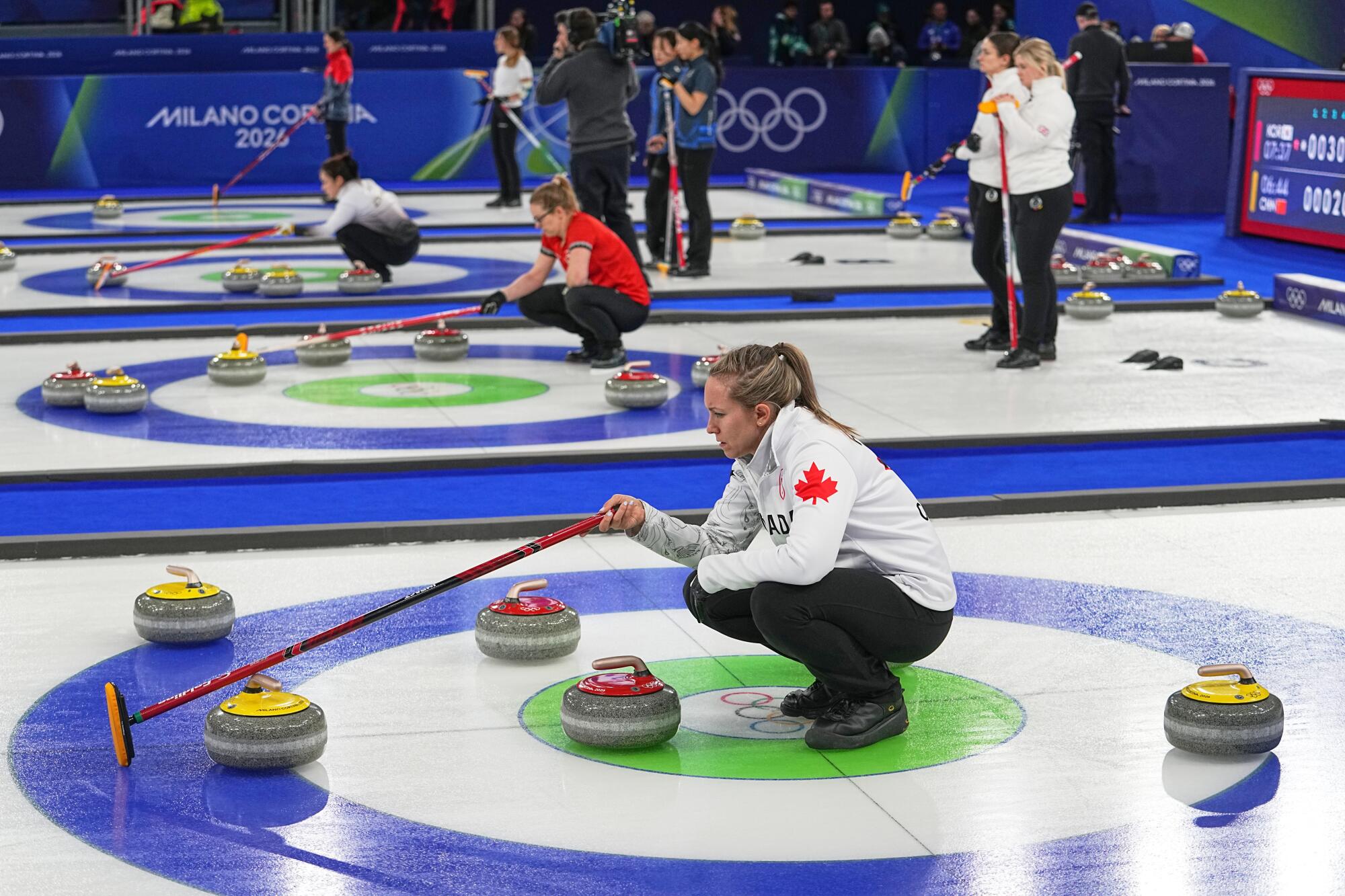 Canada's Rachel Homan competes against China at the Milan-Cortina Games on Monday.