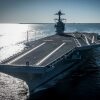 In this photo provided by the U.S. Navy, the USS Gerald R. Ford embarked on the first of its sea trials to test various state-of-the-art systems on its own power for the first time, April 8, 2017, from Newport News, Va.