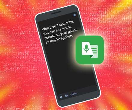 A smartphone showing the Live Transcribe accessibility feature