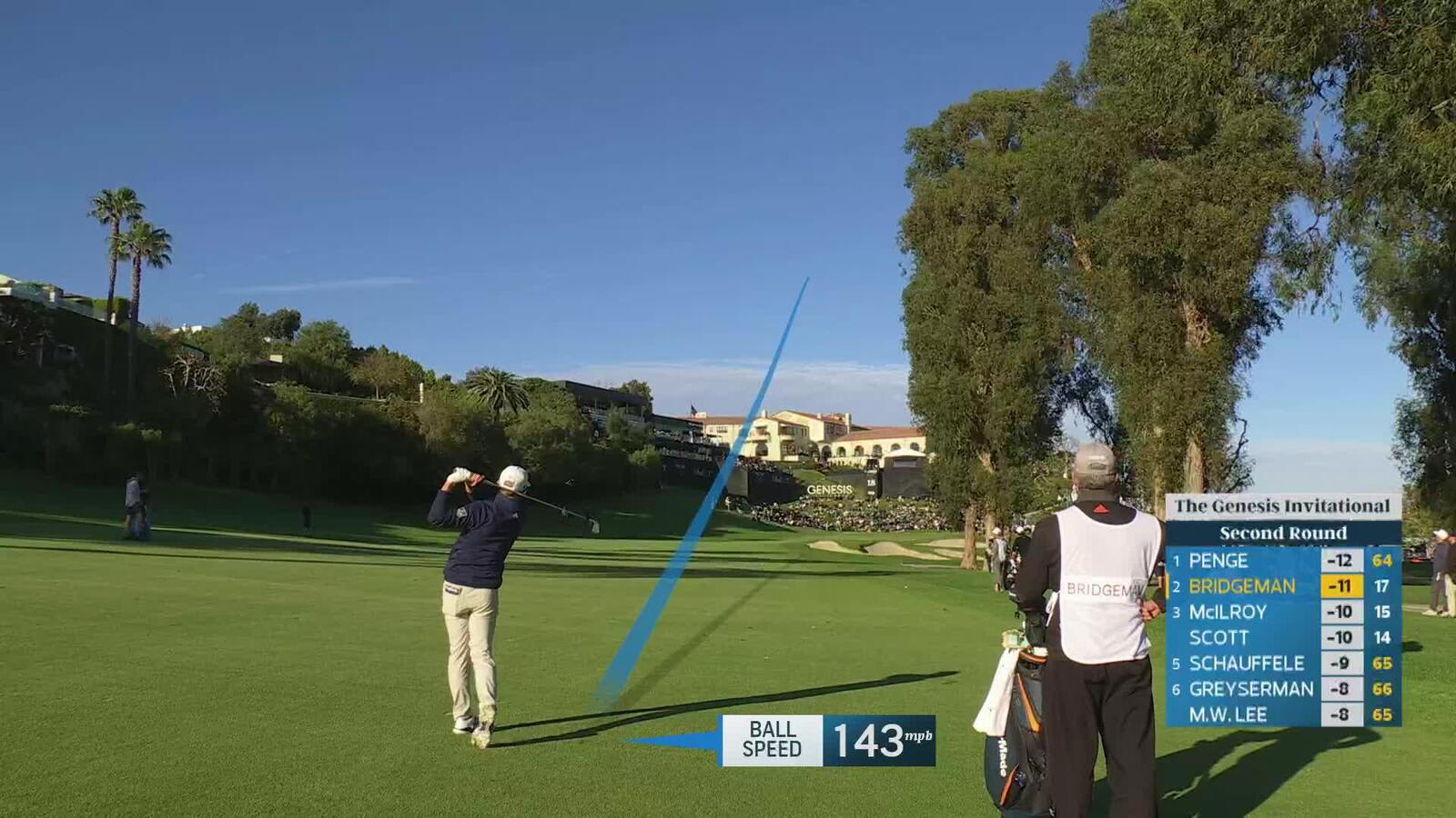 Jacob Bridgeman hits 215-yard approach to 8 feet, makes birdie on No. 18 at The Genesis