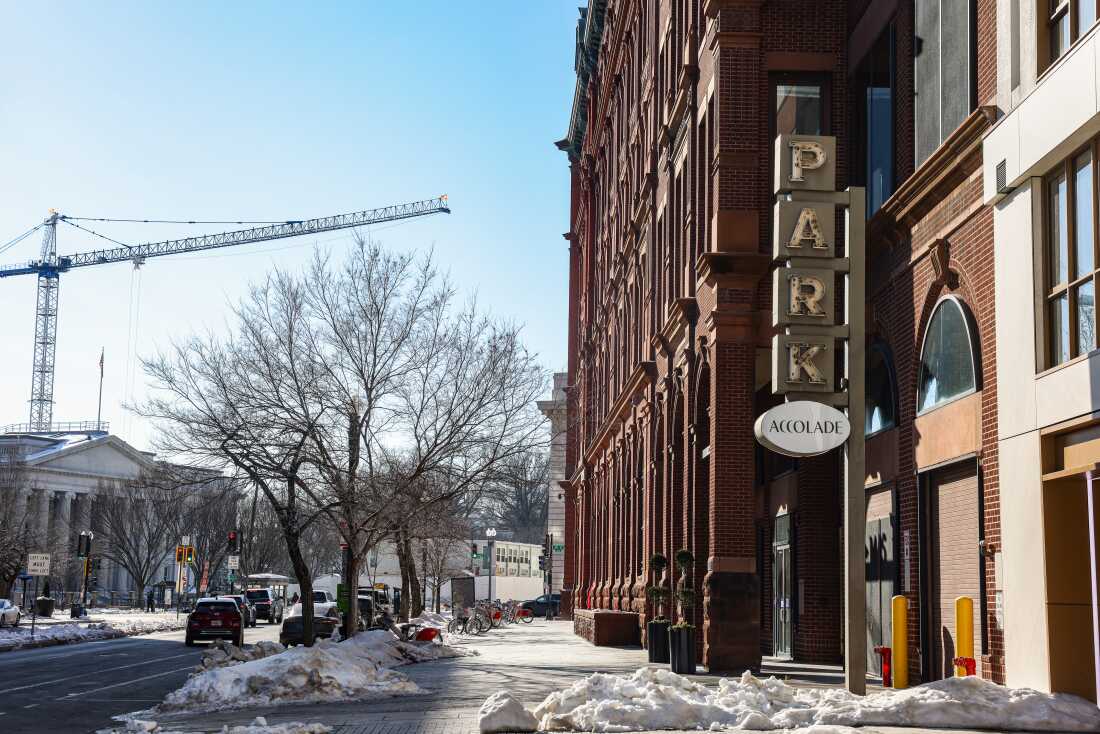 A crane stands near Accolade, an office-to-residential project in downtown Washington, D.C.