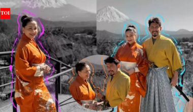 Madhuri Dixit vacations in Japan, Wears traditional kimono with Mount Fuji in the backdrop | Hindi Movie News