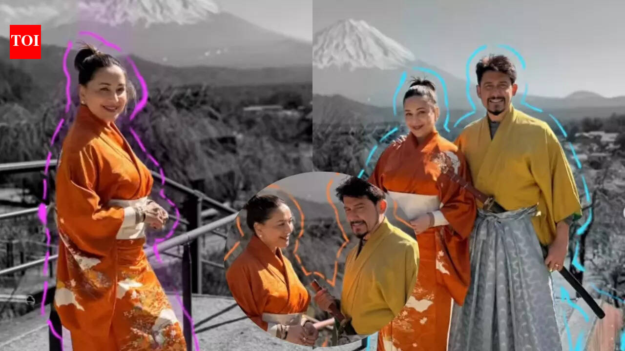 Madhuri Dixit vacations in Japan, Wears traditional kimono with Mount Fuji in the backdrop | Hindi Movie News