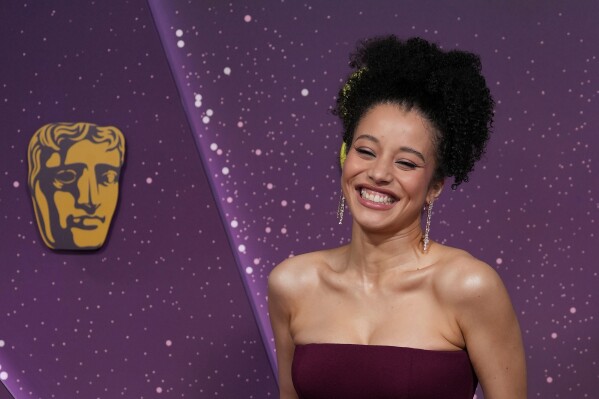 Chase Infiniti poses for photographers upon arrival at the 79th British Academy Film Awards, BAFTA's, in London, Sunday, Feb. 22, 2026. (AP Photo/Alastair Grant)