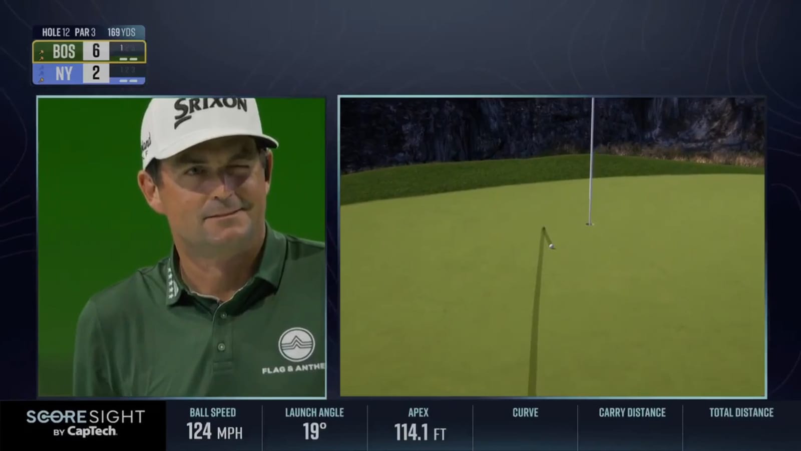 Keegan Bradley gives a wink after tight approach at TGL