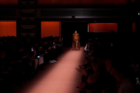 A model wears a creation from the Missoni Fall/Winter 2026-2027 Women's collection presented in Milan, Italy, Wednesday, Feb. 25, 2026. (AP Photo/Luca Bruno)