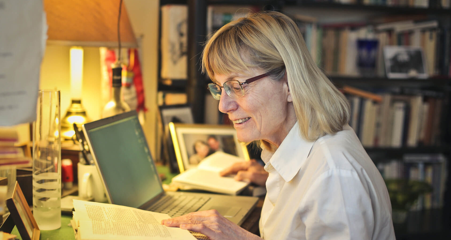 Woman is working at home.