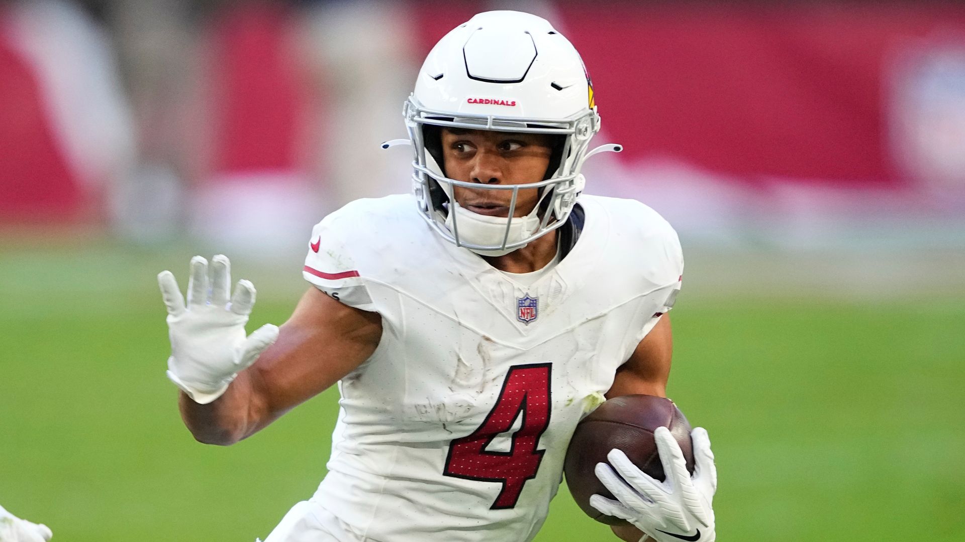 Arizona Cardinals wide receiver Rondale Moore (4) runs against the San Francisco 49ers during the first half of an NFL football game, Dec. 17, 2023, in Glendale, Ariz.