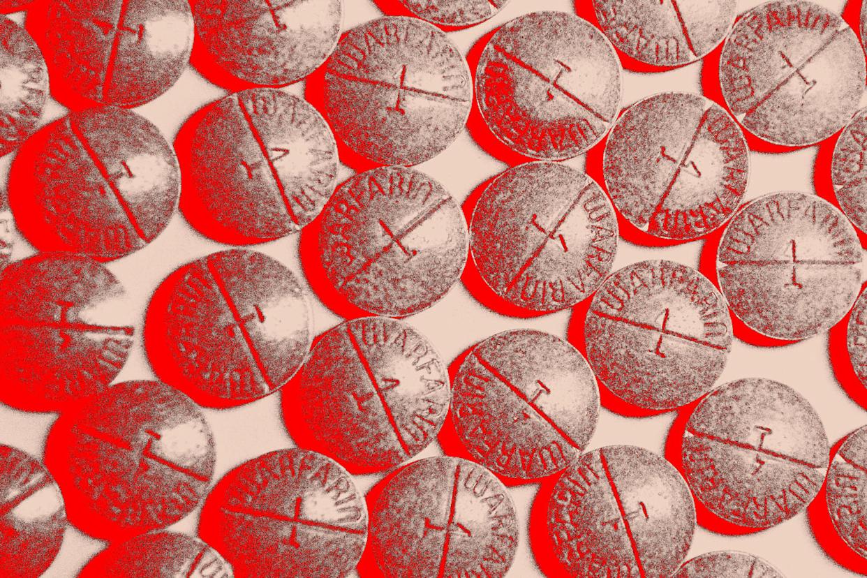 For decades, the blood thinner of choice was warfarin. Patients needed regular blood tests to constantly monitor and adjust the dose. (Justine Goode / NBC News; Getty Images)