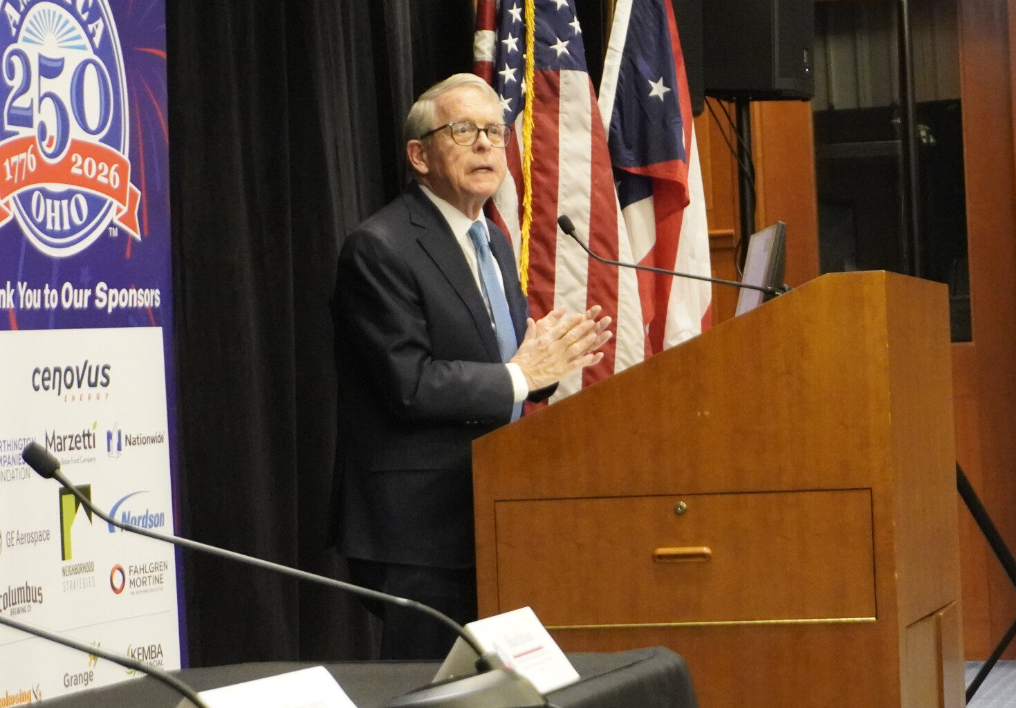 Ohio Gov. Mike DeWine speaks at the opening of the Northwest Ordinance conference last month.