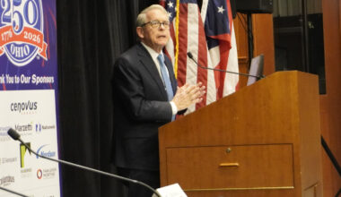 Ohio Gov. Mike DeWine speaks at the opening of the Northwest Ordinance conference last month.