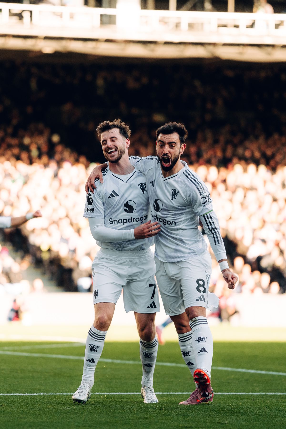 Mason Mount and Bruno Fernandes celebrate as Manchester United beat Crystal Palace