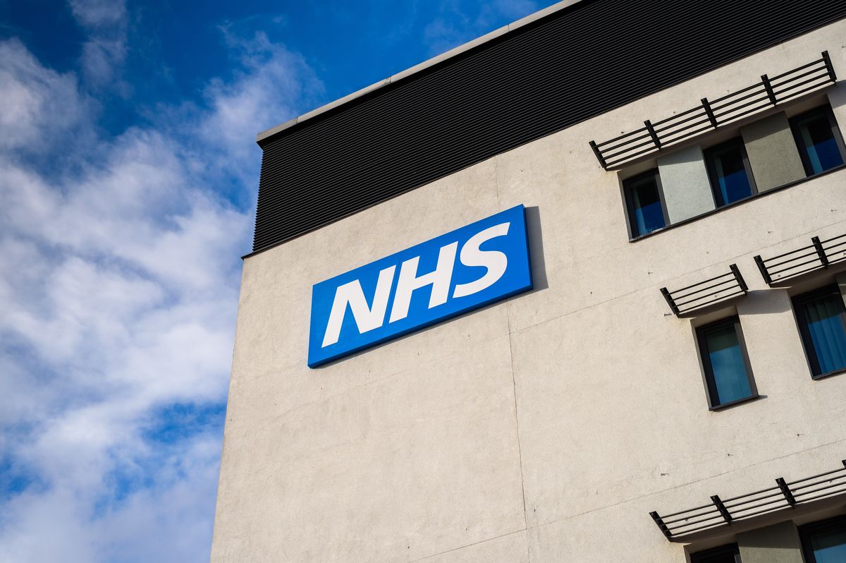 Warrington, United Kingdom - March 6, 2016: Warrington, UK - march 6, 2016: View of the NHS (National Health Service)  logo at the Springfields Medical Centre in the centre of Warrington, Cheshire.