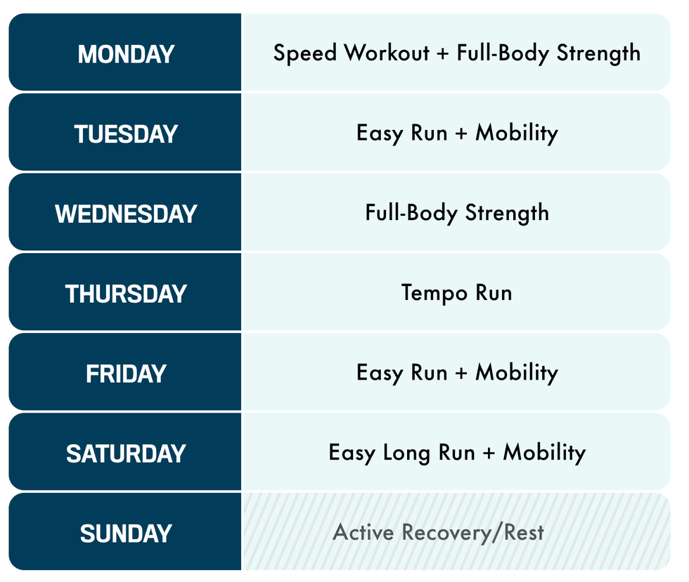 Weekly running and fitness schedule designed for performance longevity.