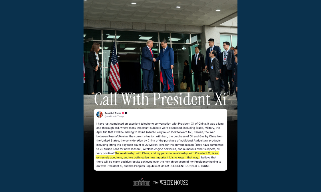President Donald Trump Speaks with Chinese President Xi Jinping