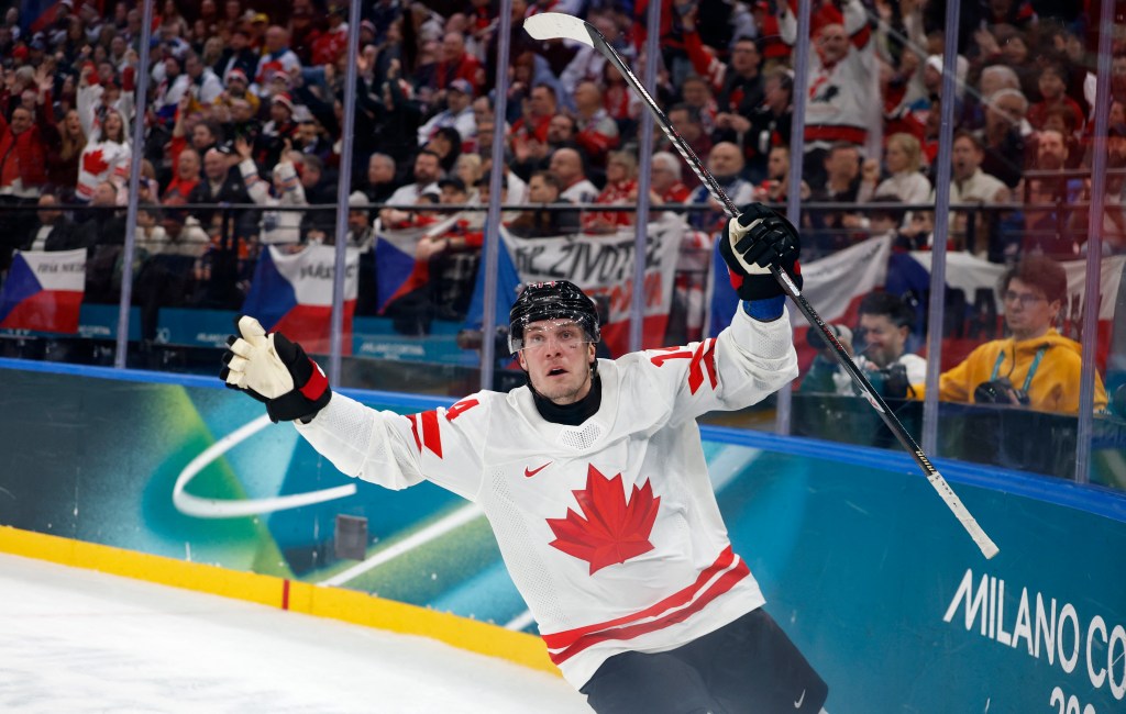 Bo Horvat of Canada celebrating after scoring the third goal.