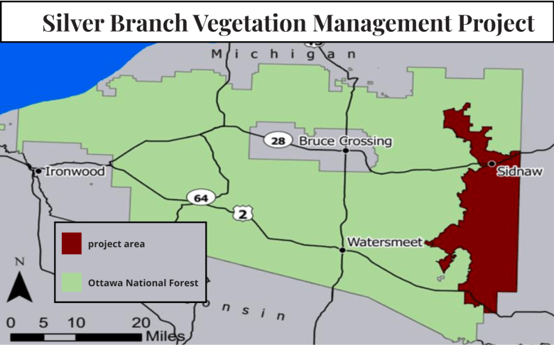 A map shows where a logging project will take place